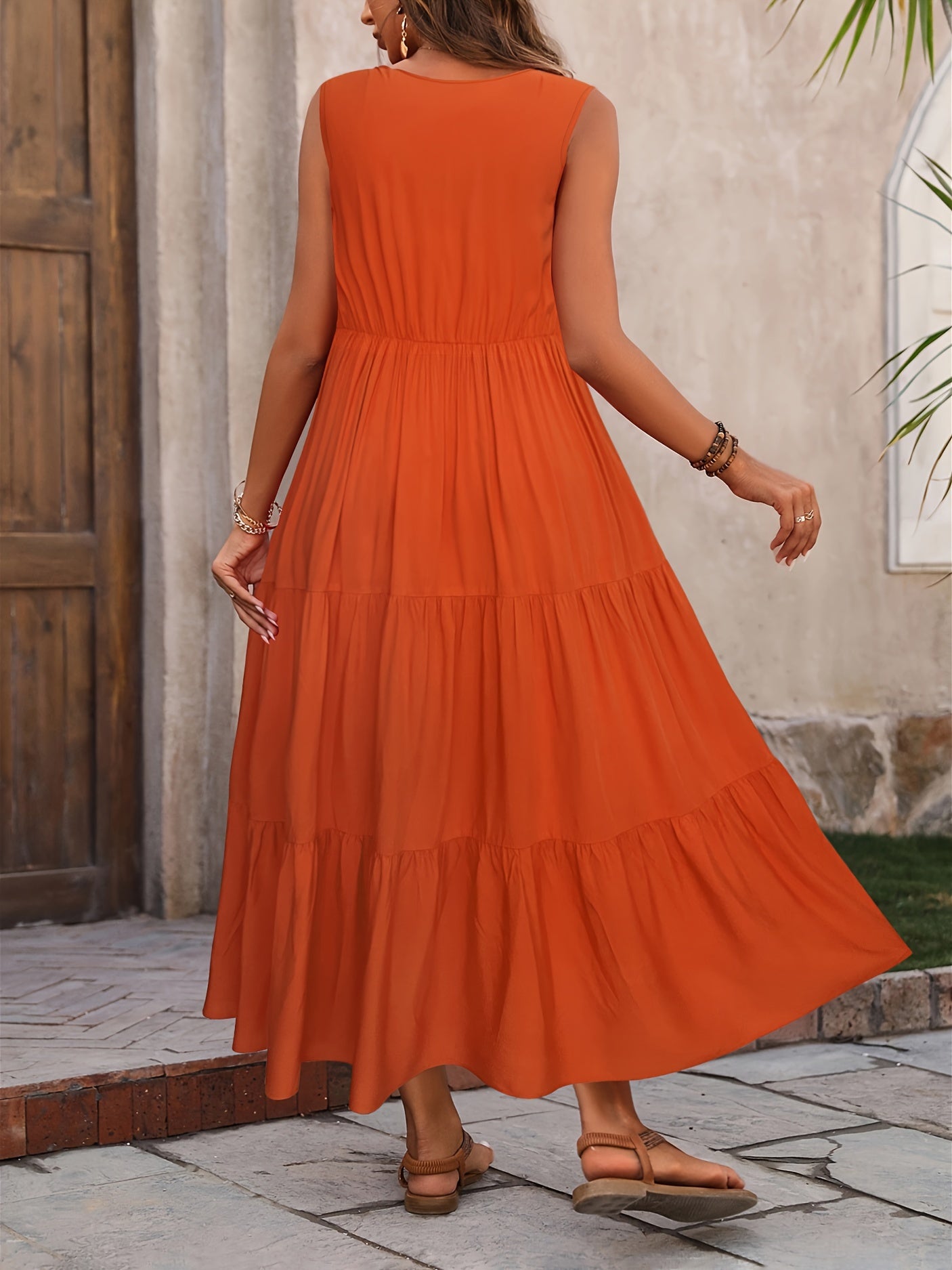 Damen Sommer Maxikleid Elegant V-Ausschnitt Ärmellos Freizeitkleid