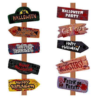 Halloween Wegweiser Schilder Set für Deko und Party – 10-teiliges Papierschild-Set für gruselige Atmosphäre, Kostüme und Trick-or-Treat