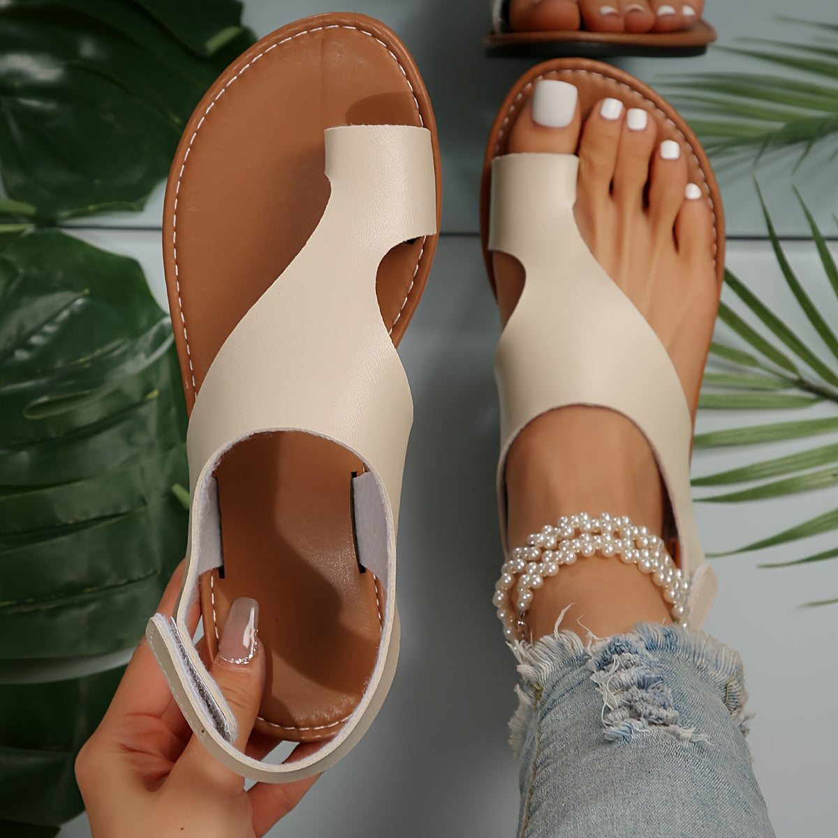 Damen Sandalen Sommer Bequem Offener Zeh Freizeit Minimalistischer Stil