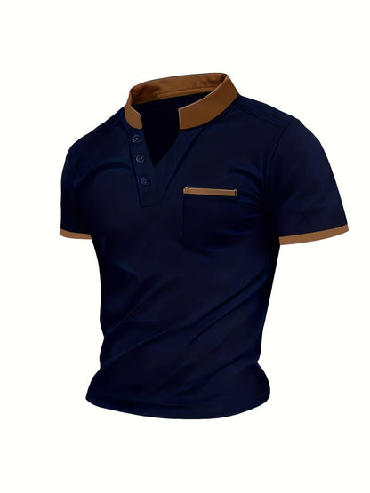 Herren Poloshirt mit modernem Stehkragen und Brusttasche – Stilvolles Freizeit- und Business-Oberteil