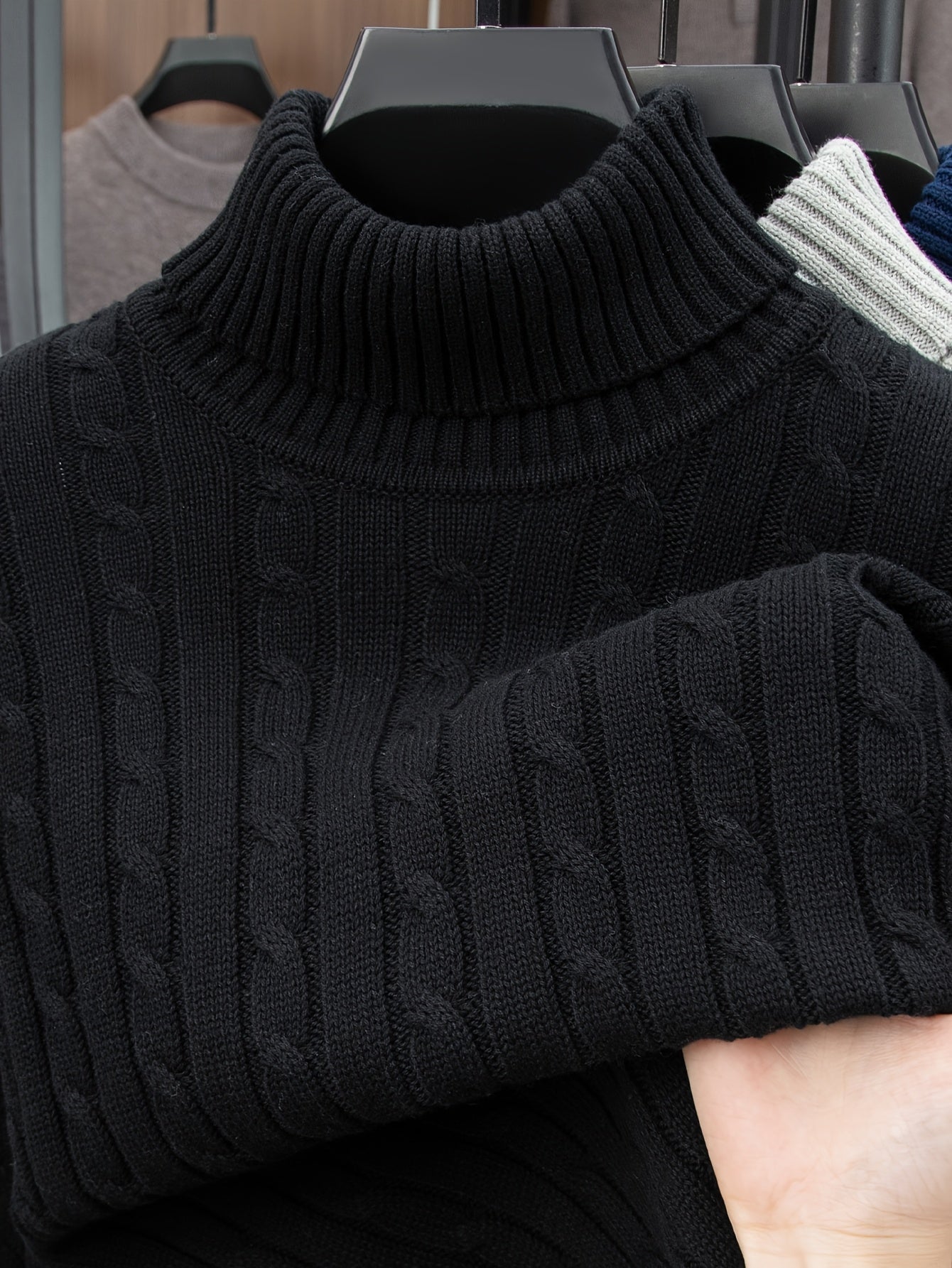 Herren Strickpullover mit Zopfmuster – Rollkragen, stilvoll & bequem, ideal für Freizeit und Alltag
