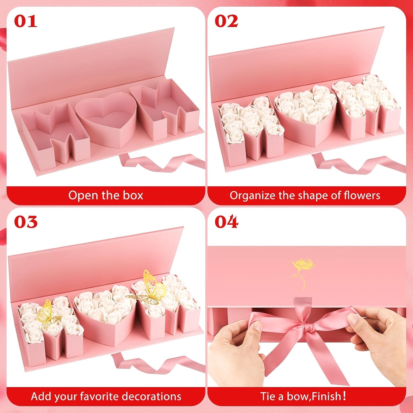 Muttertag Geschenkbox mit Rosen und Schmetterlingen – Elegante Dekoration und Präsentationsbox für Damen