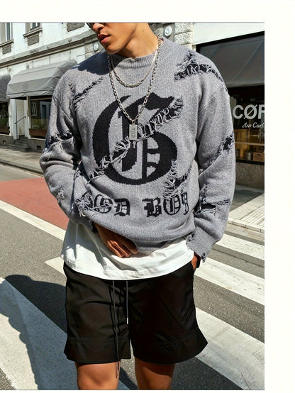 Unisex Pullover mit Riss-Details und Rundhalsausschnitt in Distressed-Optik