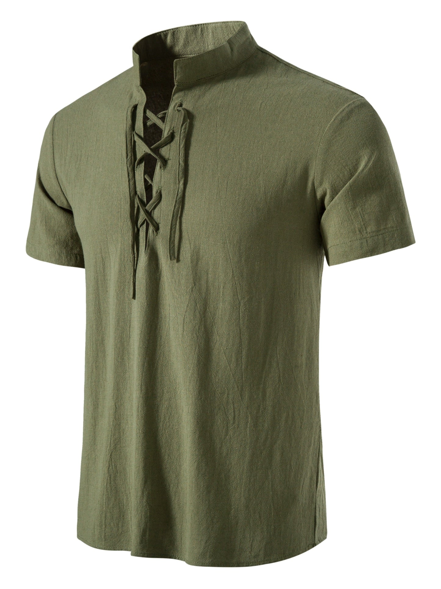Herren Tunika Shirt Kurzarm mit Schnürung – Lässige Sommermode im Vintage-Stil