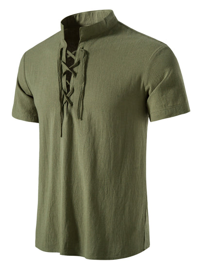 Herren Tunika Shirt Kurzarm mit Schnürung – Lässige Sommermode im Vintage-Stil