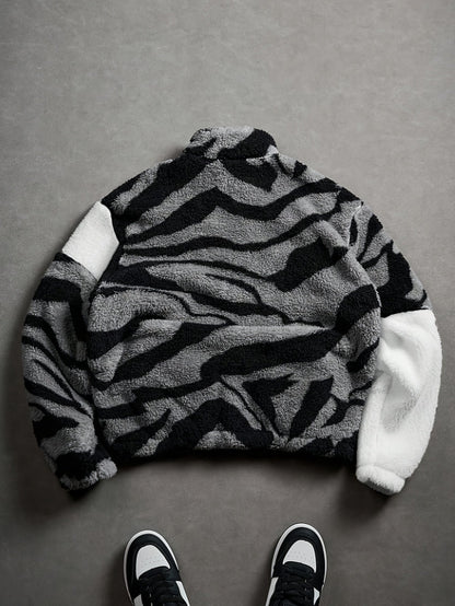 Fleecejacke Unisex mit Stehkragen und Reißverschluss, Tiermuster, mehrere Farben