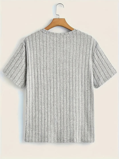 Herren T-Shirt mit vertikalem Strukturmuster – Modernes Freizeitshirt mit Rundhalsausschnitt