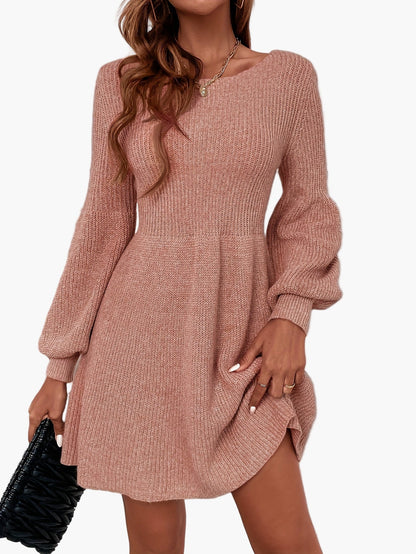 Damen Strickkleid Elegant A-Linie mit Ballonärmeln – Perfekt für Alltag & Büro