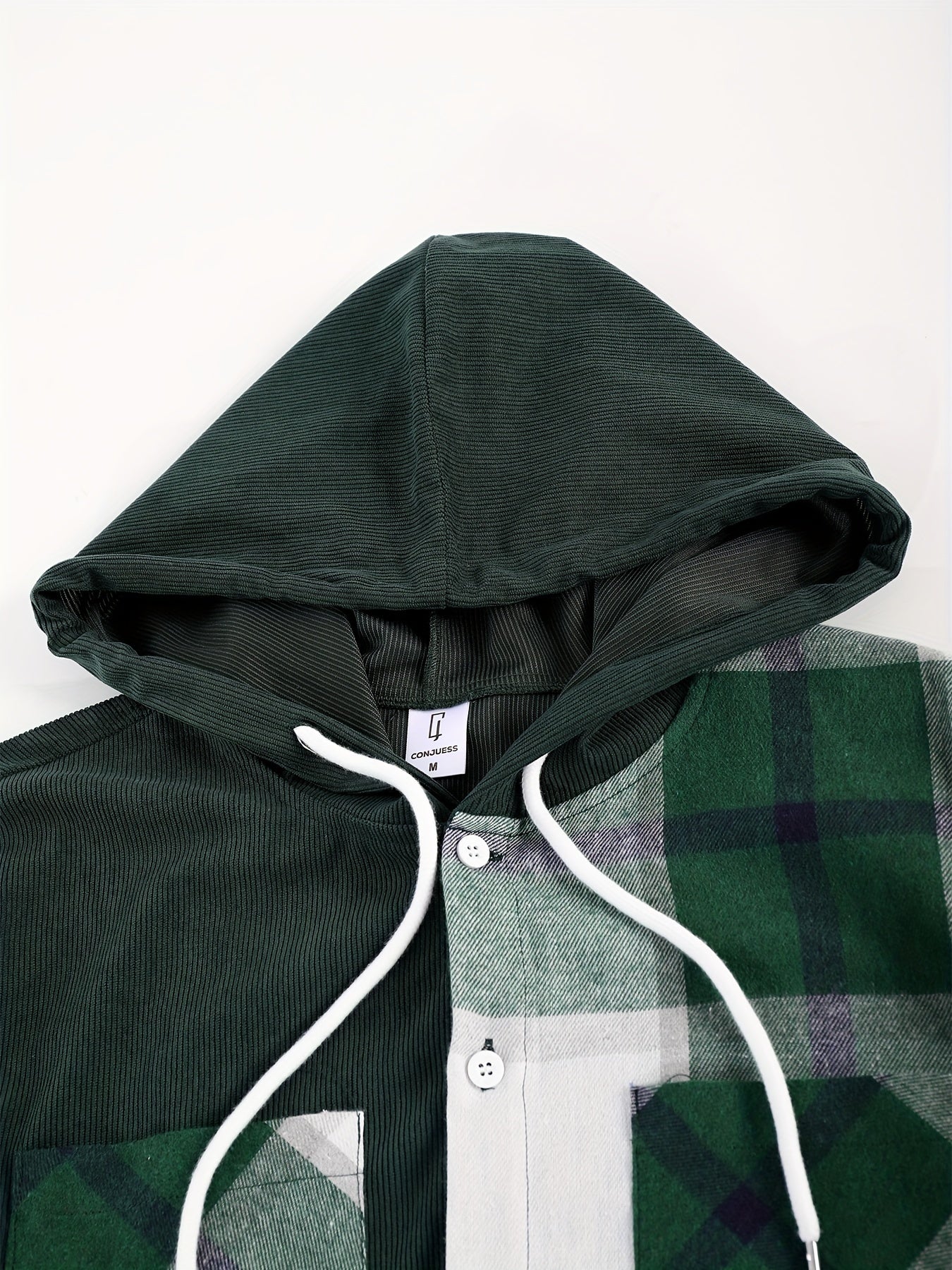 Herren Kariertes Kapuzenhemd im Patchwork-Design mit Kord