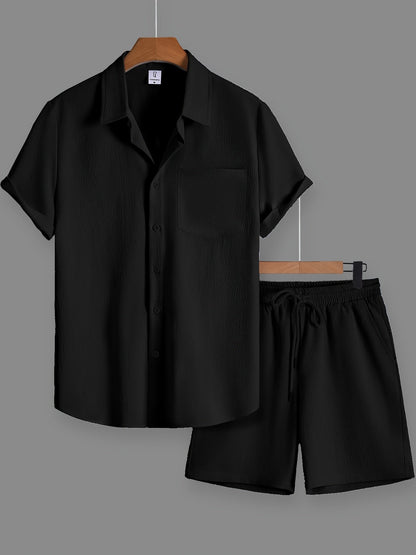 Herren Freizeit Kurzarm Set – Modernes Button-Down Hemd & Shorts für entspannte Looks