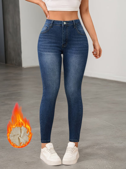 Damen Jeans mit Plüschfutter, Dunkelblau