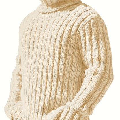 Herren Rollkragenpullover, grob gestrickt, Rippmuster, Schwarz