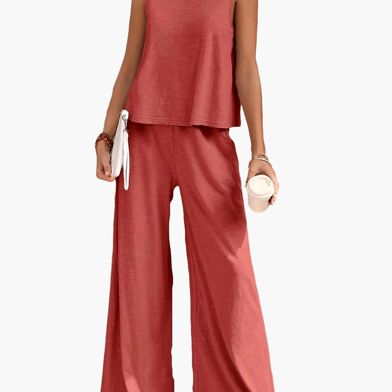 Damen Sommer Zweiteiler Set – Weites Bein & Ärmelloses Top, Lässiger Freizeit-Look