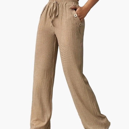 Damen Freizeithose mit weitem Bein und Knopfdetails – Bequeme Lounge- und Streetwear