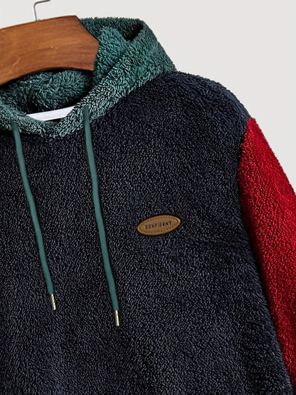 Teddy-Fleece Color-Block Hoodie mit Kängurutasche und Kapuze