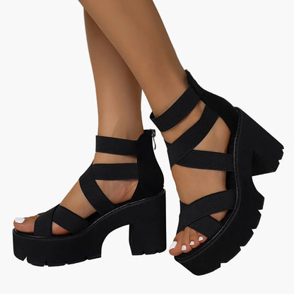 Damen Chunky Plateau Sandalen mit Blockabsatz und Riemen – Trendige High Heels für Alltag und Party