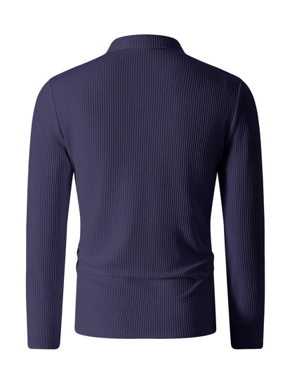 Herren Rippstrick Poloshirt Langarm mit Reißverschluss Kragen