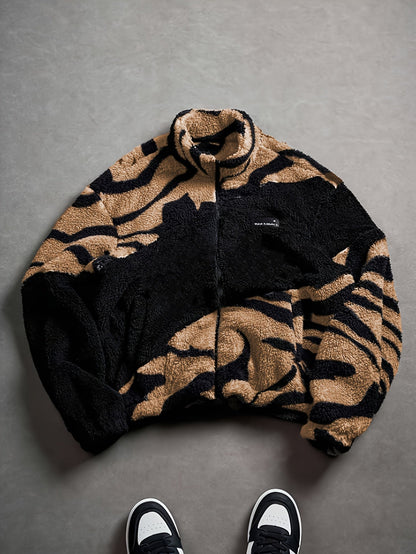 Fleecejacke Unisex mit Stehkragen und Reißverschluss, Tiermuster, mehrere Farben