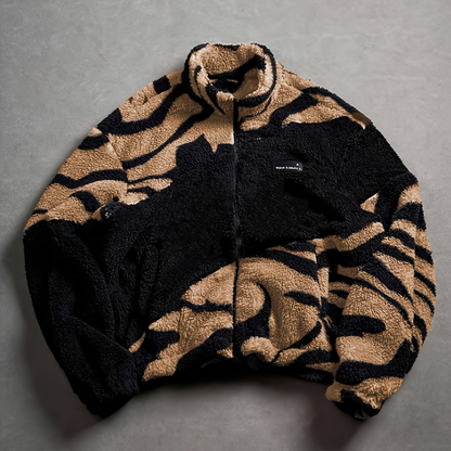 Fleecejacke Unisex mit Stehkragen und Reißverschluss, Tiermuster, mehrere Farben
