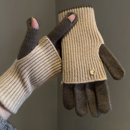 Damen Strickhandschuhe 2-in-1, Fingerlos & mit Fingern, Winter Wärme Handschuhe