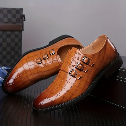Herren Luxus Business Schuhe – Elegante Vintage-Slipper mit Dreifach-Schnallen