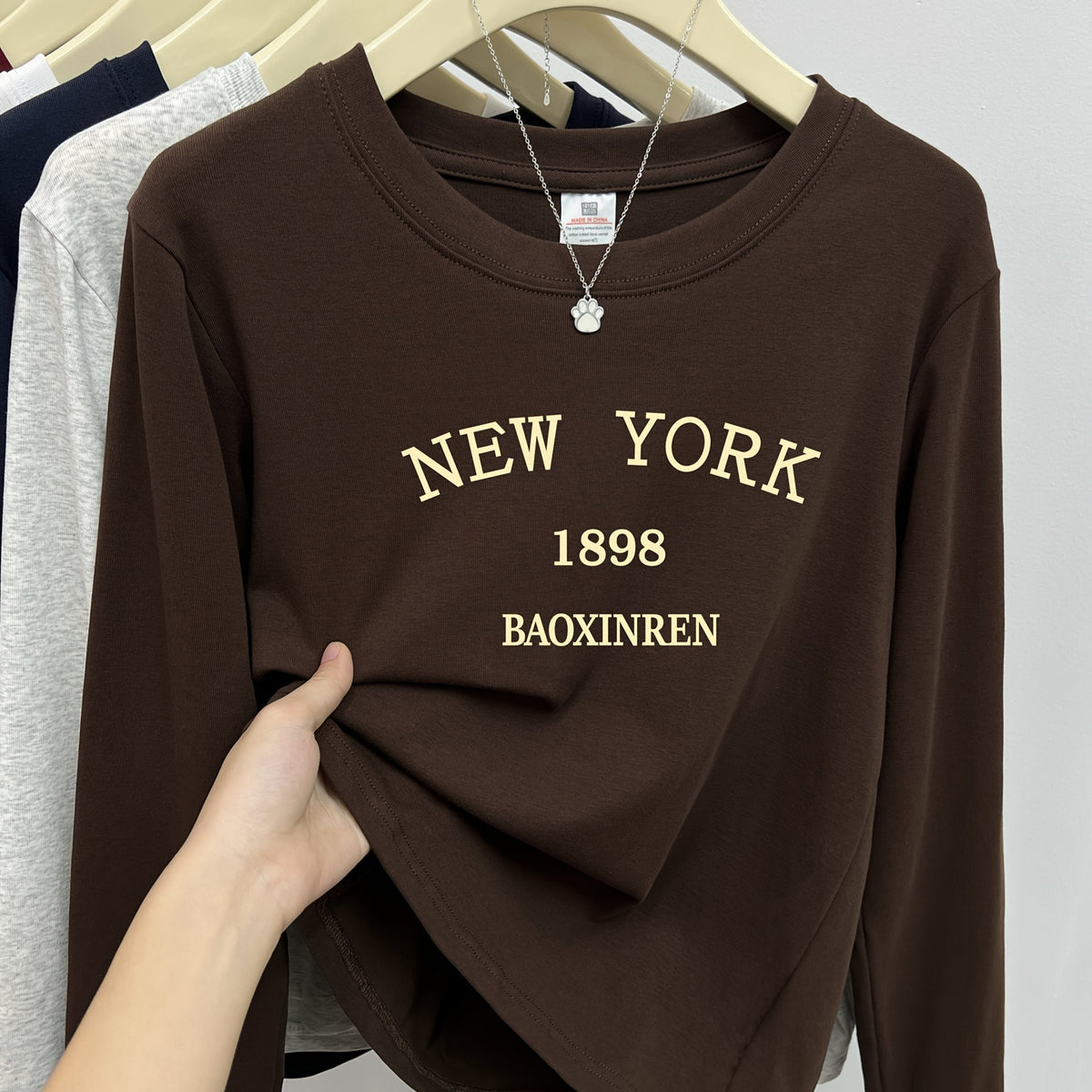 Langarmshirt Damen Rundhals Print NEW YORK Weiches Material