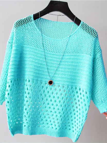 Damen Locker Geschnittenes Strickshirt mit Häkeldesign und Modernem Look