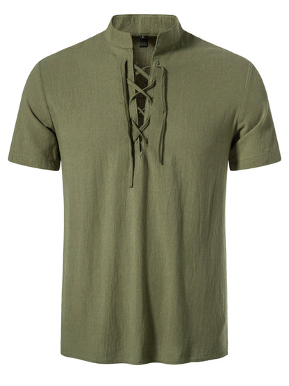 Herren Tunika Shirt Kurzarm mit Schnürung – Lässige Sommermode im Vintage-Stil