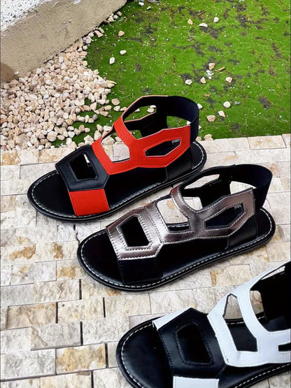 Damen Sandalen Flach Modern Geometrisch Bequem Freizeit