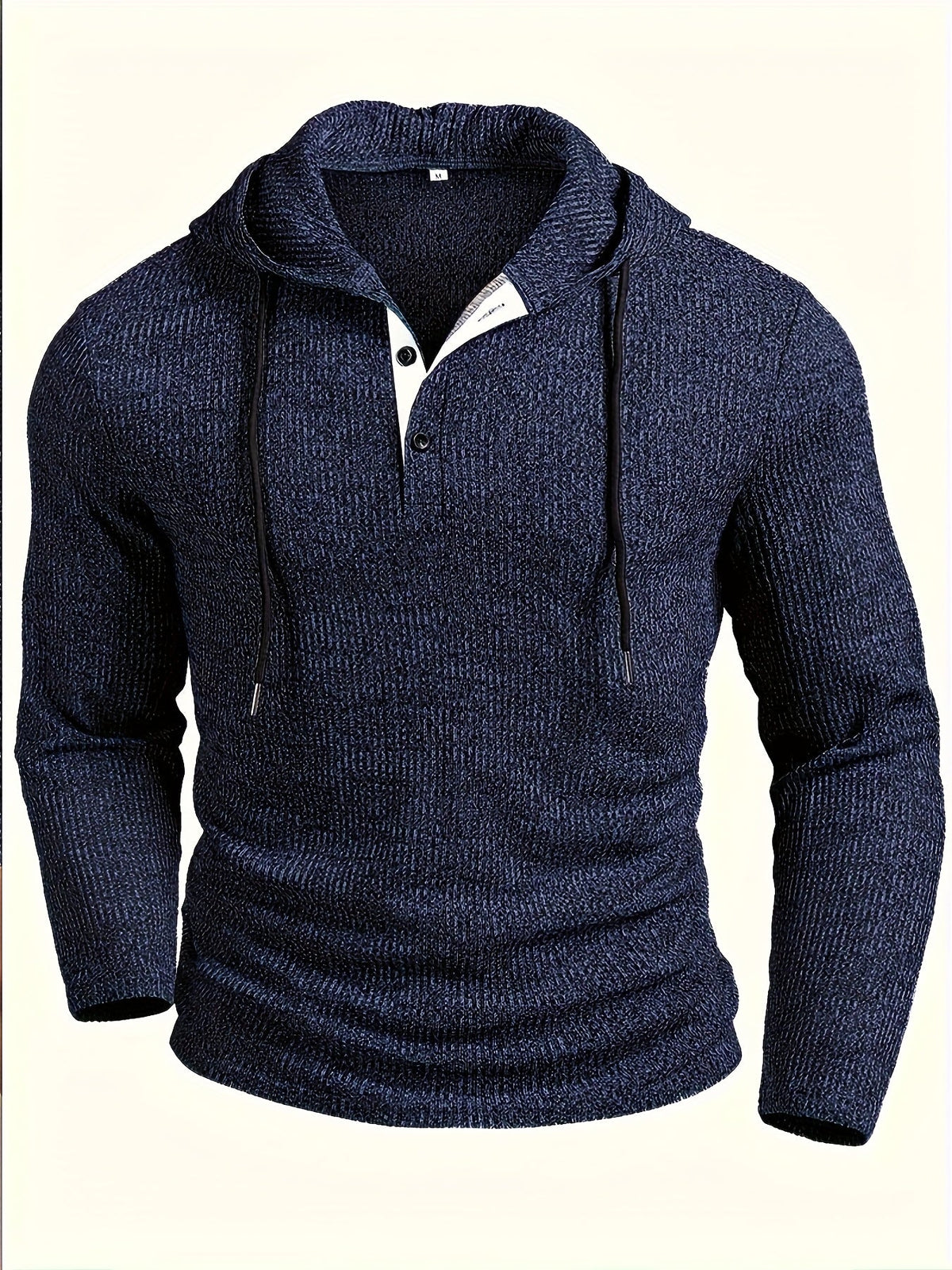 Herren Hoodie Pullover Feinstrick Dunkelblau mit Knopfleiste