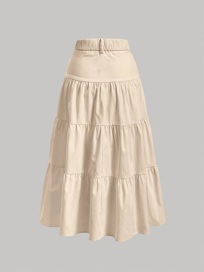 Damen Maxirock Elegant Stufenrock mit Hohem Bund für Alltag und Freizeit