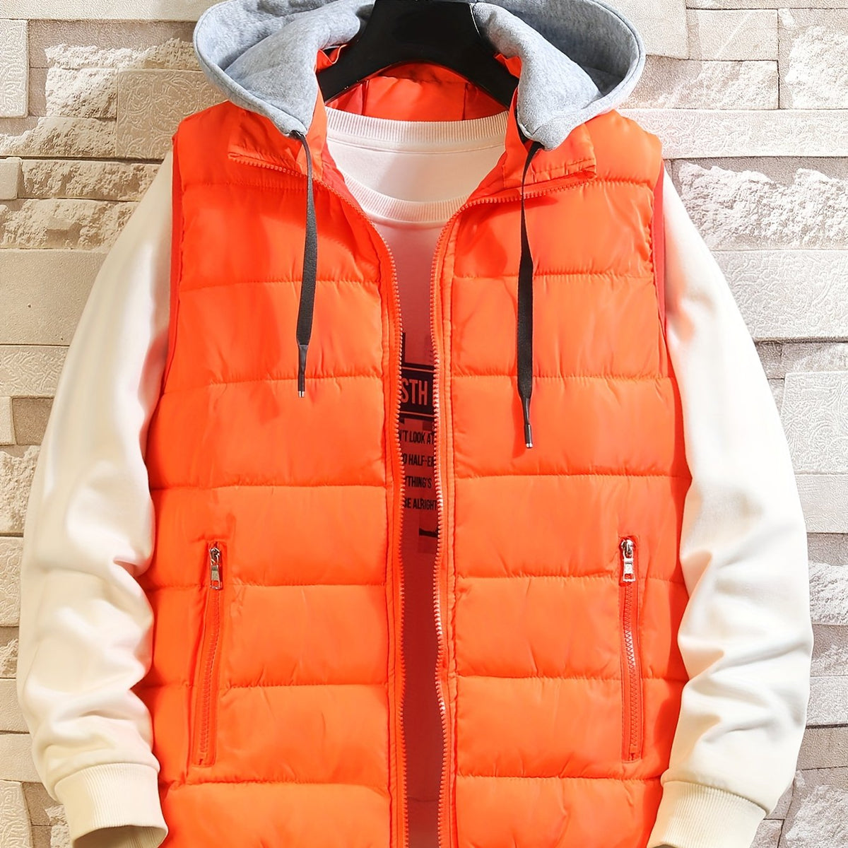 Steppweste mit Kapuze Herren/Unisex Gepolsterte Outdoor Weste Reißverschluss