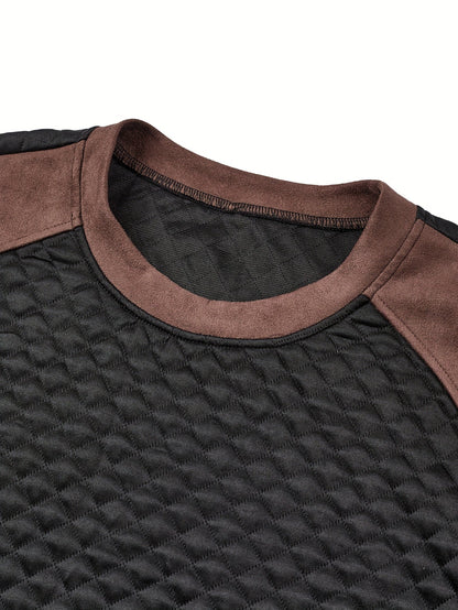 Herren Stepp-Sweatshirt Schwarz Braun Rundhals Langarm Winter