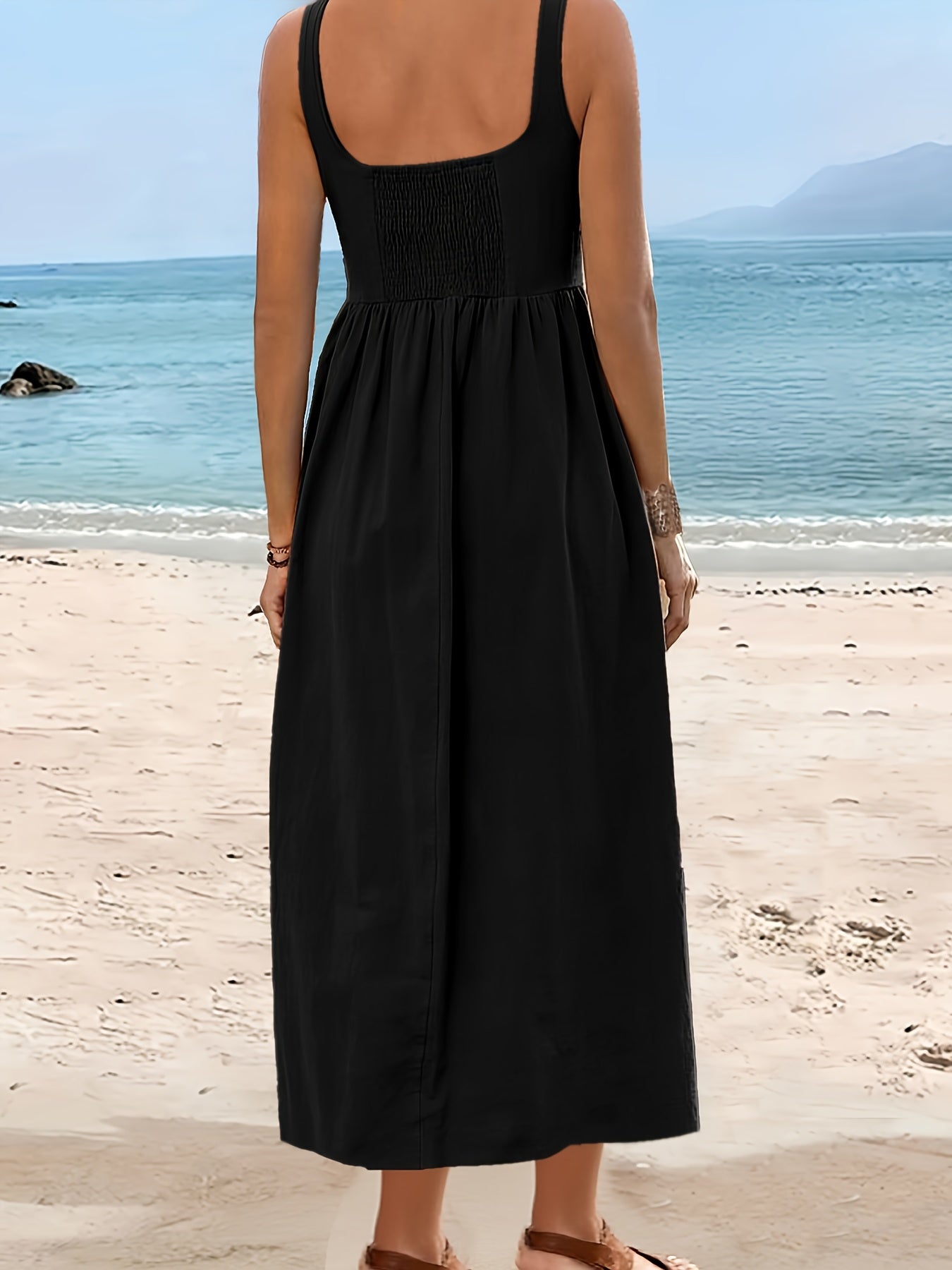 Damen Sommerkleid Midi Fit & Flare – Ärmellos, Freizeit & Urlaub, Boho-Stil