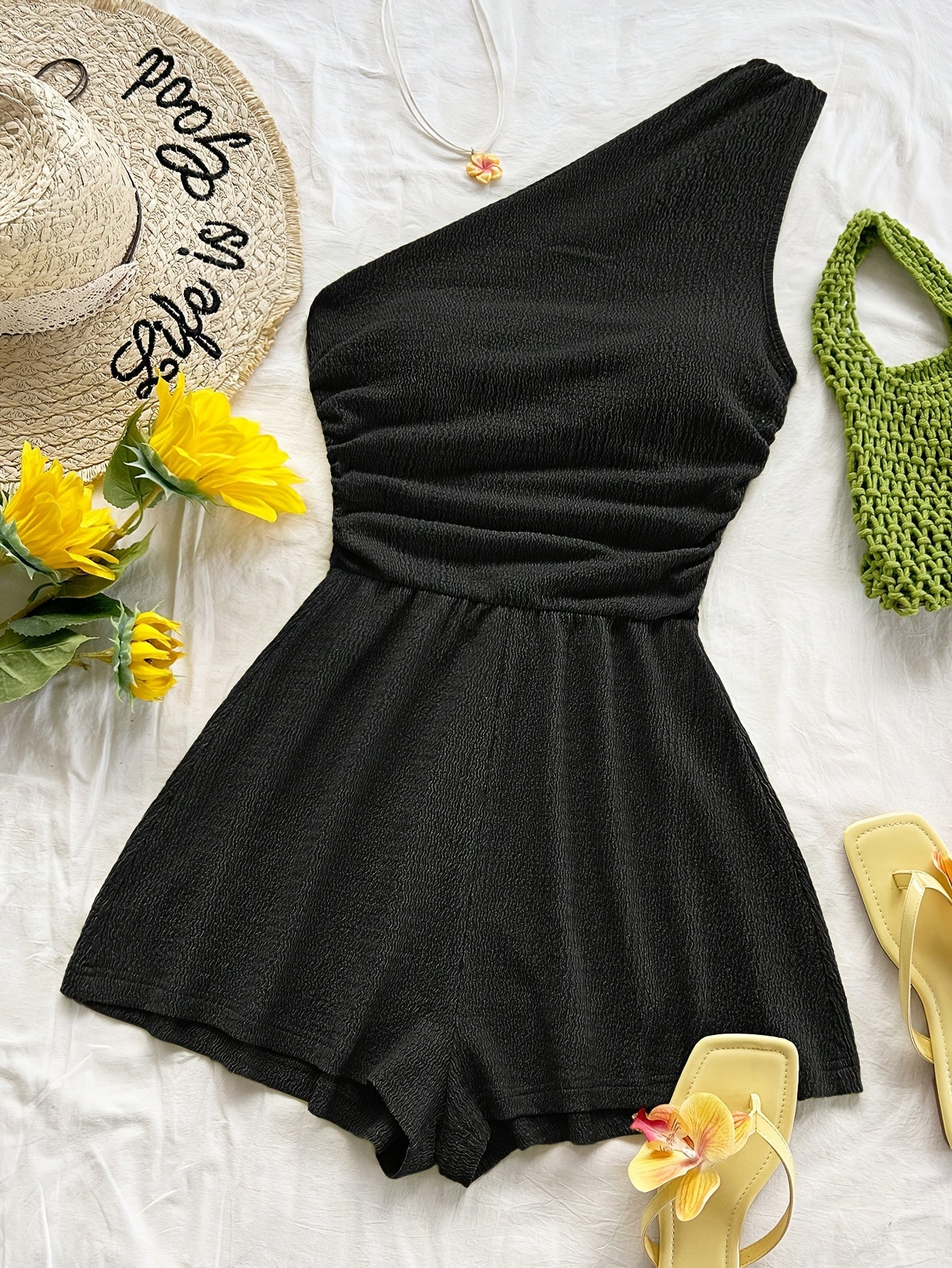 Damen Ein-Schulter-Jumpsuit für den Sommer – Modischer Freizeit Overall, Asymmetrischer Schnitt, Perfekt für Urlaub und Alltag