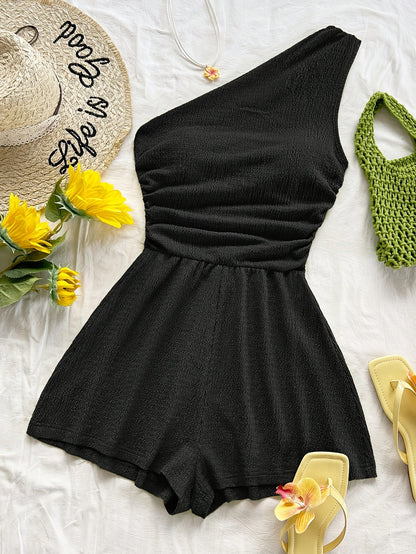 Damen Ein-Schulter-Jumpsuit für den Sommer – Modischer Freizeit Overall, Asymmetrischer Schnitt, Perfekt für Urlaub und Alltag