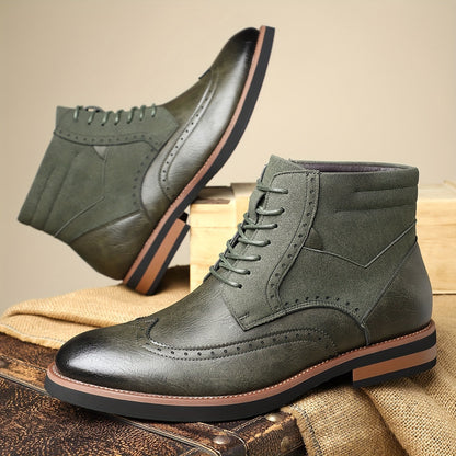 Herren Brogue Stiefel mit Schnürung, Ankle-High, Zweifarbiger Look