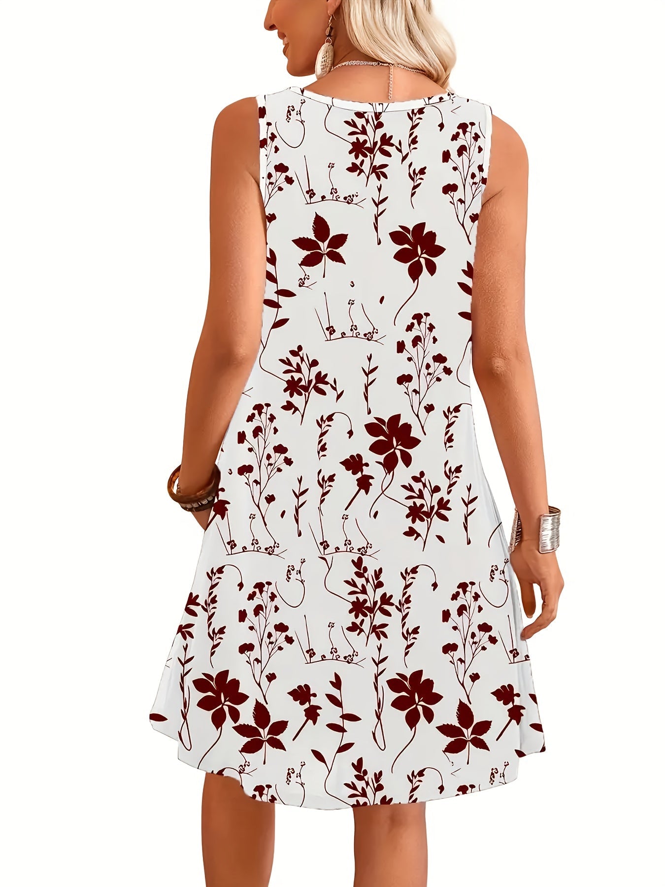 Damen Sommerkleid Ärmellos mit Blumenmuster – Elegantes Freizeitkleid für Alltag und Urlaub