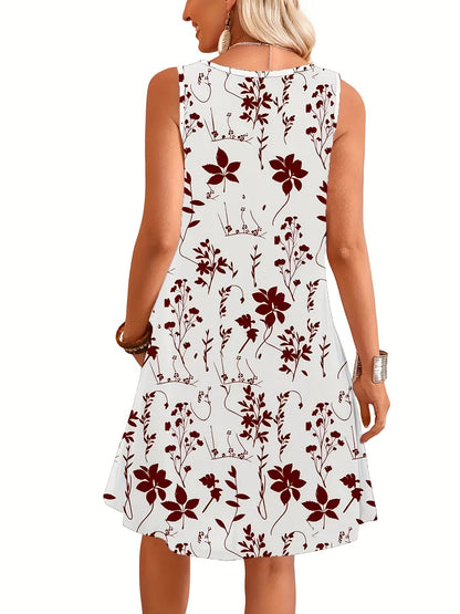 Damen Sommerkleid Ärmellos mit Blumenmuster – Elegantes Freizeitkleid für Alltag und Urlaub