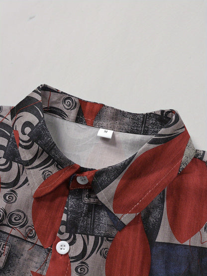 Herren Set Kurzarmhemd mit Grafikmuster und Hose – Modisches Freizeit-Outfit mit künstlerischem Design
