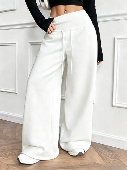 Damen Weite Hose mit Hohem Bund und Kordelzug