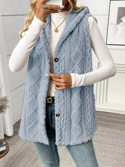 Damen Strickweste mit Kapuze und Knöpfen – Eleganter Lagenlook für Alltag und Freizeit
