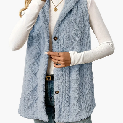 Damen Strickweste mit Kapuze und Knöpfen – Eleganter Lagenlook für Alltag und Freizeit