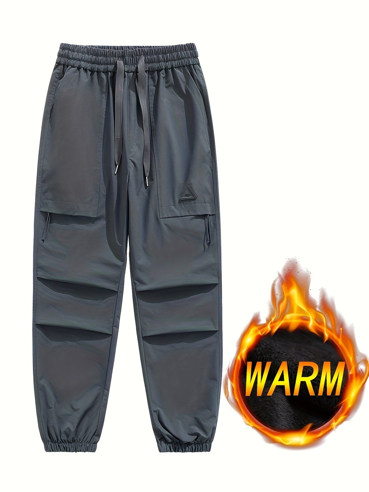 Winter Cargo Hose Herren Warm Gefütterte Trainingshose Elastischer Bund Kordelzug