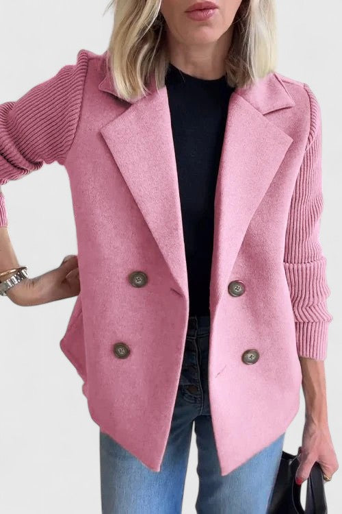 Damen Kurzmantel / Blazer mit Rippstrickärmeln und Reverskragen Zweireihig