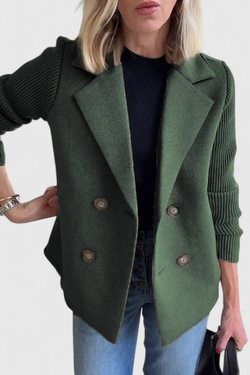 Damen Kurzmantel / Blazer mit Rippstrickärmeln und Reverskragen Zweireihig