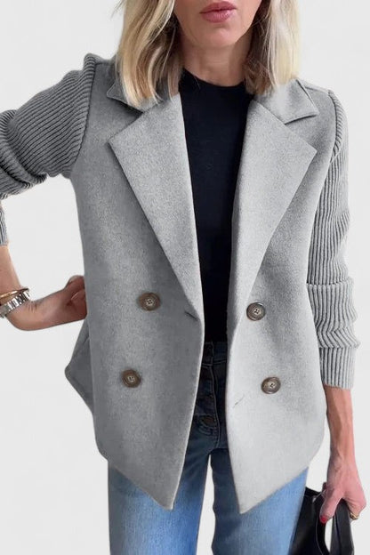Damen Kurzmantel / Blazer mit Rippstrickärmeln und Reverskragen Zweireihig