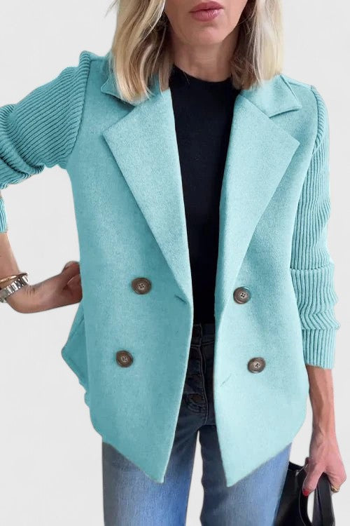 Damen Kurzmantel / Blazer mit Rippstrickärmeln und Reverskragen Zweireihig