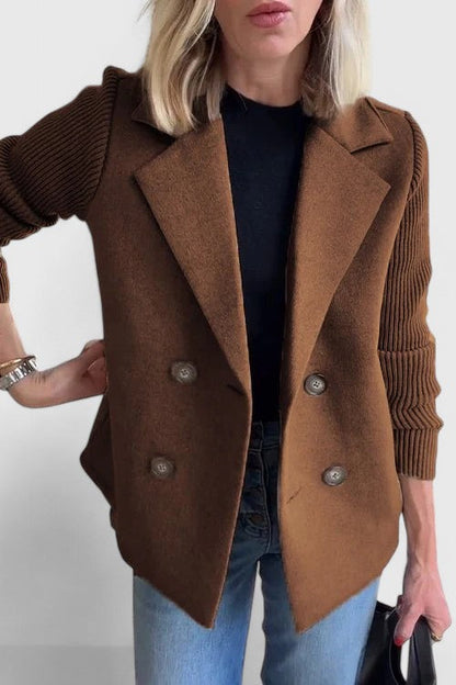 Damen Kurzmantel / Blazer mit Rippstrickärmeln und Reverskragen Zweireihig