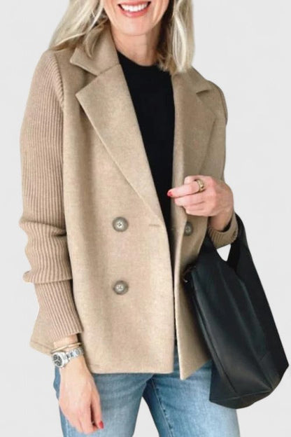 Damen Kurzmantel / Blazer mit Rippstrickärmeln und Reverskragen Zweireihig